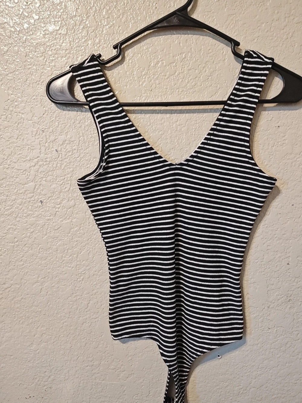 Black & White Striped V-Neck Bodysuit - Women